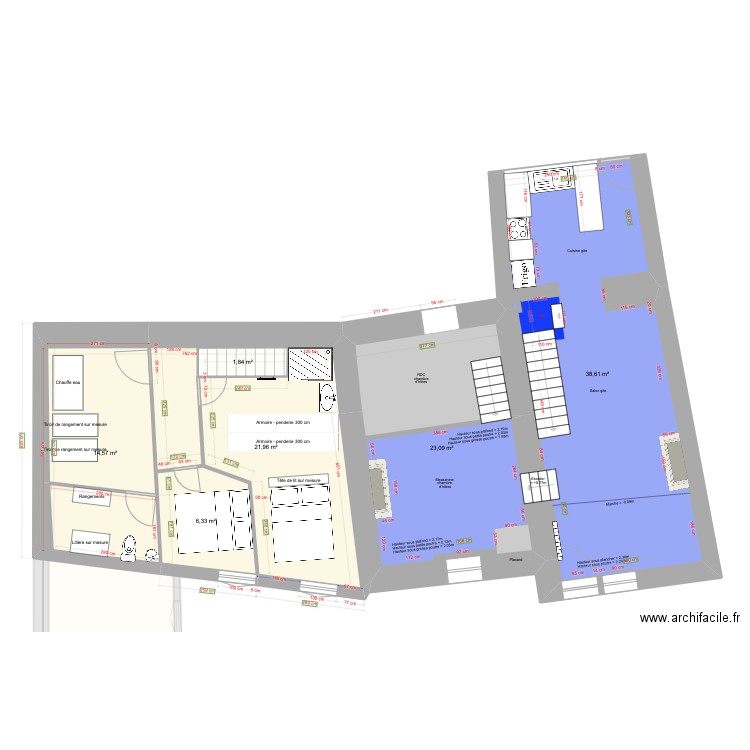 Rénovation chambre. Plan de 18 pièces et 300 m2