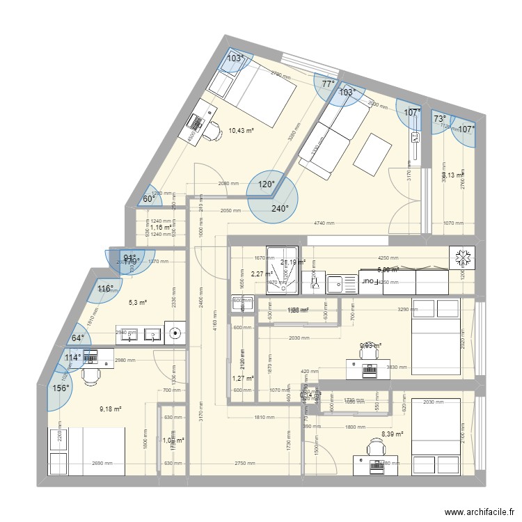 T5 Manna - 6 Gaston Astre Projet. Plan de 14 pièces et 80 m2