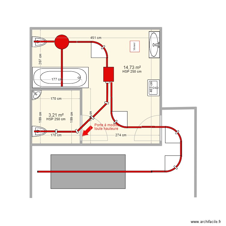 IME Gueret wc sdb Armenio solution 2. Plan de 2 pièces et 18 m2