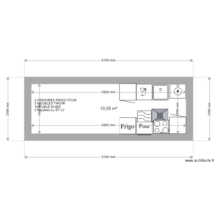 CUISINE T3  Plan 1 pièce 10 m2 dessiné par ARAMEANE