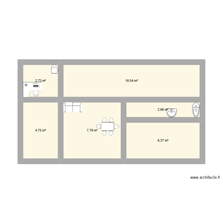 nurserie. Plan de 6 pièces et 35 m2