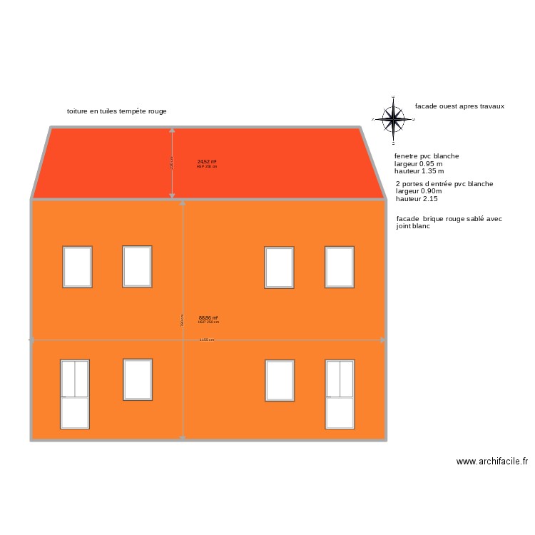 facade 2. Plan de 2 pièces et 113 m2