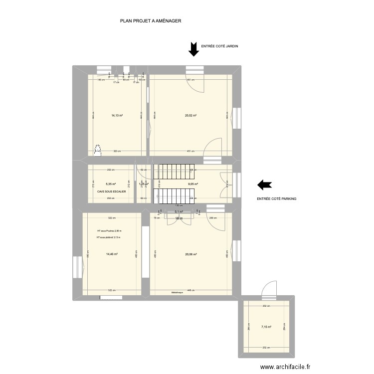 PLAN PROJET A AMÉNAGER  JB M RDC . Plan de 9 pièces et 92 m2