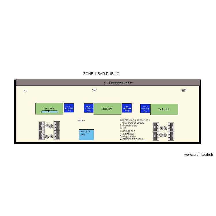 ZONE 1 BAR PUBLIC. Plan de 1 pièce et 48 m2