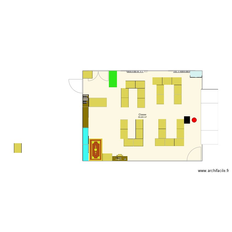 Classe école. Plan de 1 pièce et 56 m2