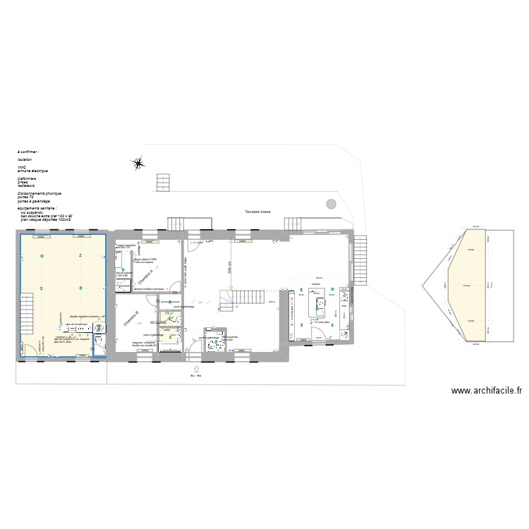 projet aménagement rdc elec. Plan de 5 pièces et 57 m2