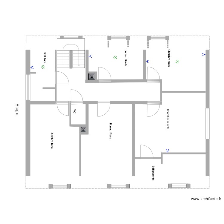 pierre étage vide. Plan de 2 pièces et 2 m2