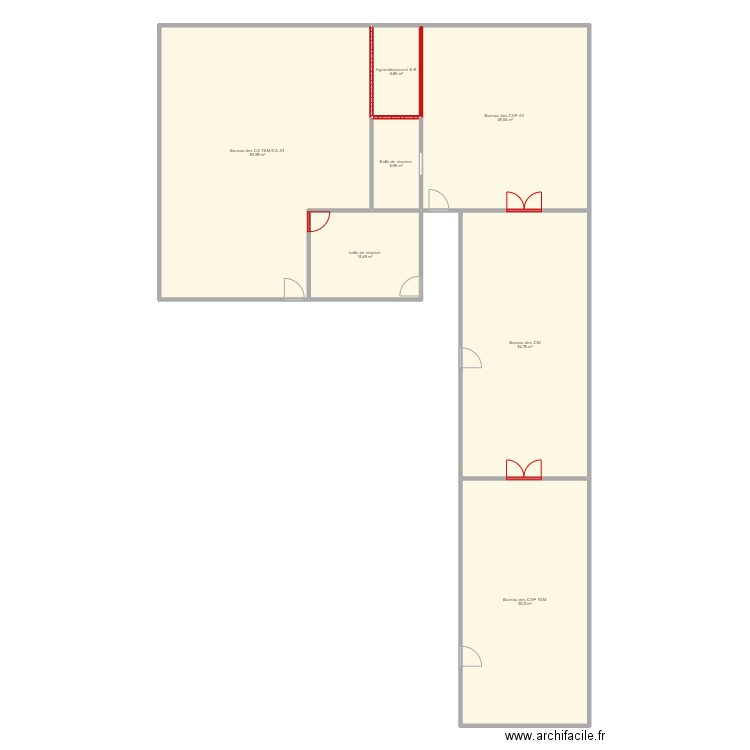 Agrandissement et changement des bureaux . Plan de 7 pièces et 268 m2