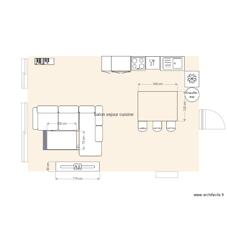 Salon sejour cuisine. Plan de 0 pièce et 0 m2