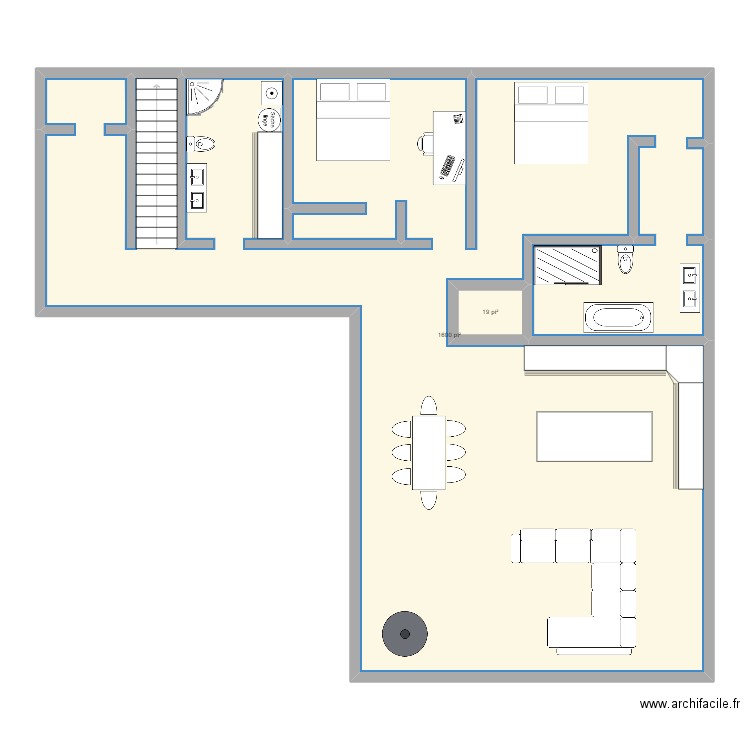 PurCV2. Plan de 2 pièces et 150 m2