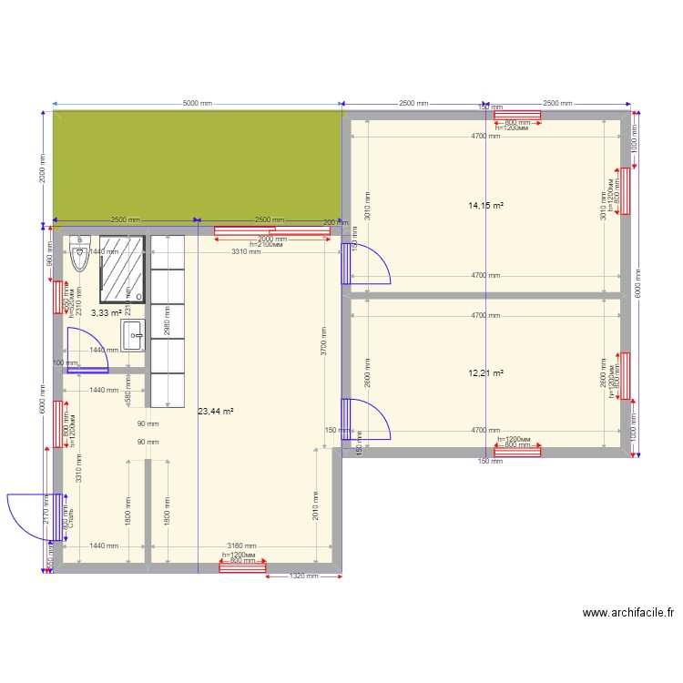 Улитино. Plan de 5 pièces et 62 m2