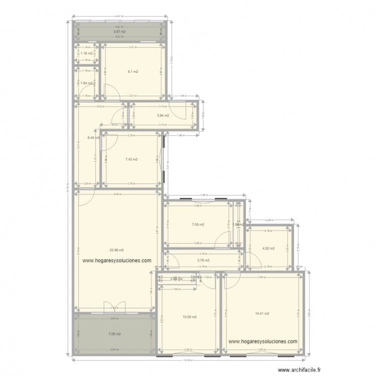 Sant Ignaci 62, 3º 1ª. Plan de 16 pièces et 104 m2