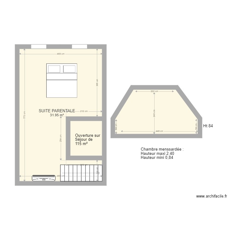 Plan RAQUET CHAMBRE PARENTALE. Plan de 0 pièce et 0 m2