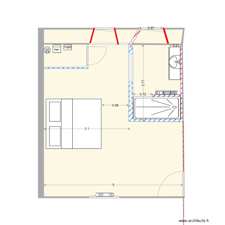 Future chambre et SdB V3. Plan de 0 pièce et 0 m2