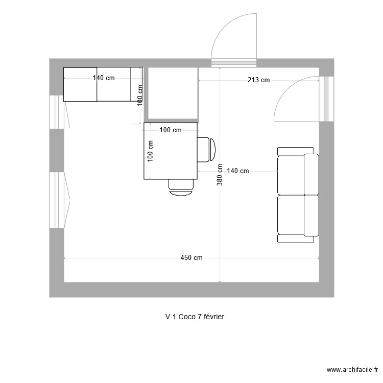 V1 Coco. Plan de 2 pièces et 17 m2