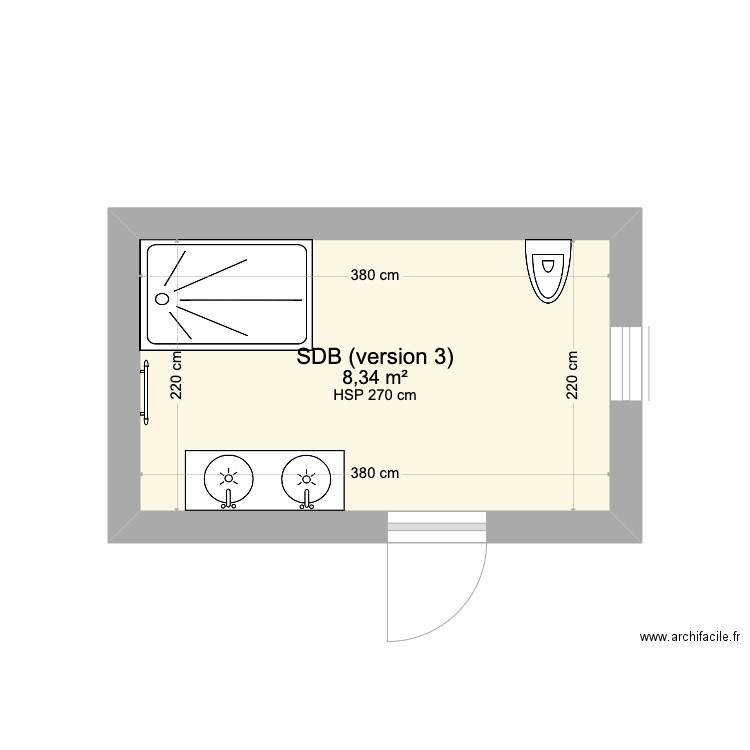 SDB version 3 Nancy et Martin. Plan de 1 pièce et 8 m2