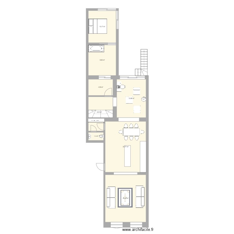 DEFACQ REZ V1. Plan de 8 pièces et 93 m2