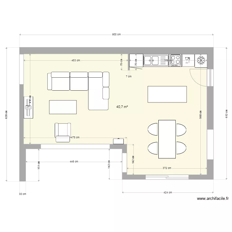 Am&eacute;nagement pi&egrave;ce de vie V7c. Plan de 