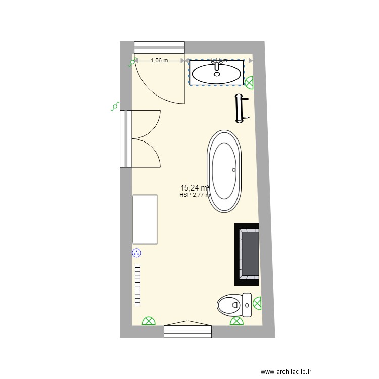 Nébias - SDB au dessus de la Cuisine 2.2 meuble. Plan de 1 pièce et 15 m2