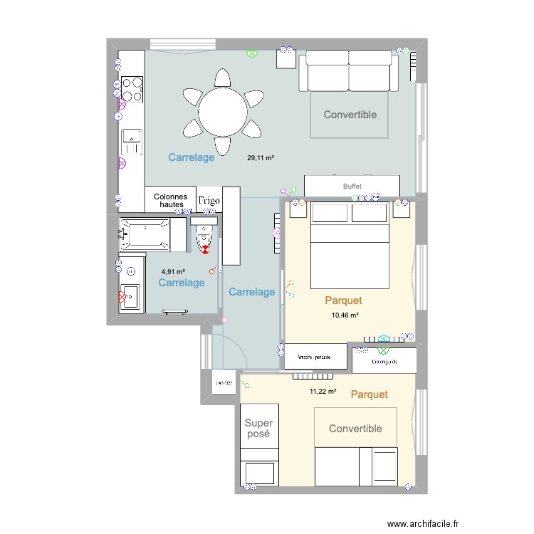 plan surcouf. Plan de 4 pièces et 56 m2