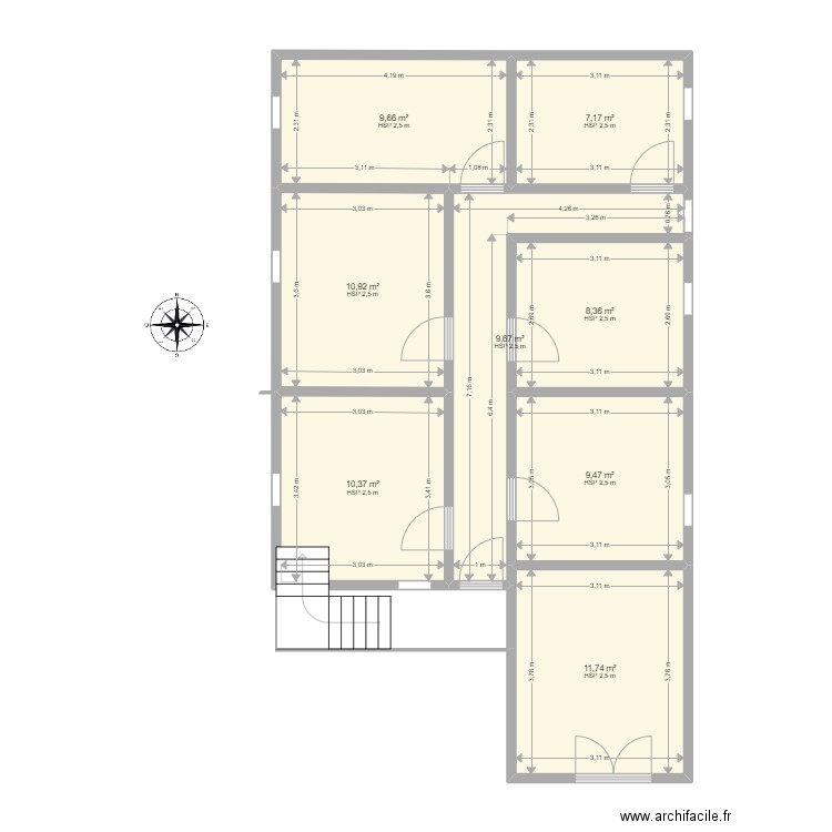 zai. Plan de 8 pièces et 77 m2