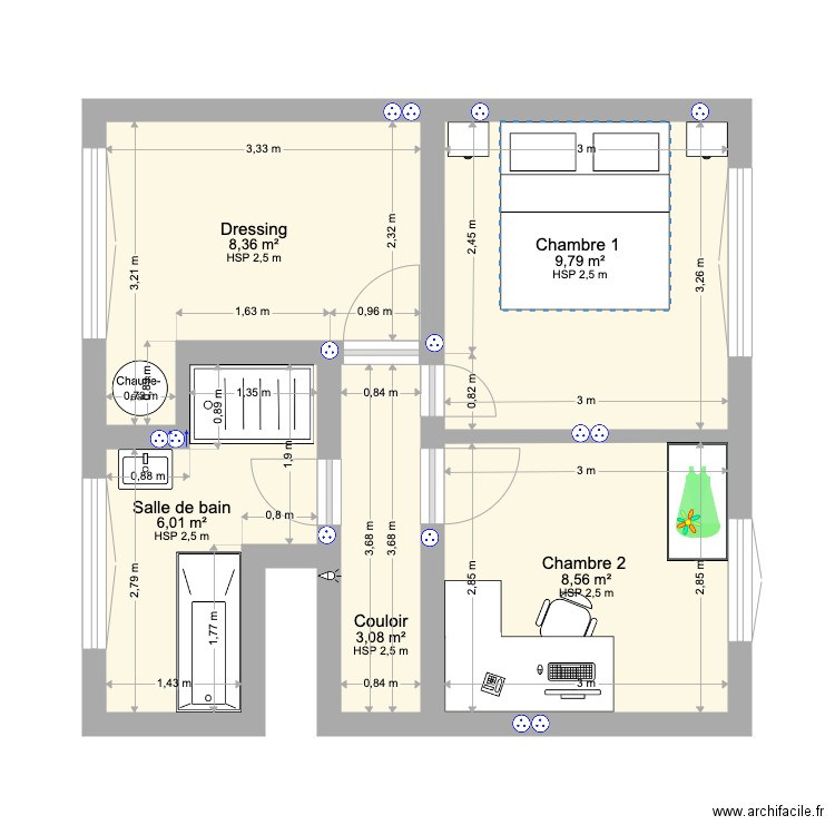 2eme etage . Plan de 5 pièces et 36 m2