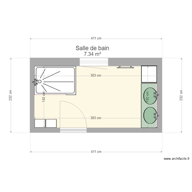 Salle de bain projet 1. Plan de 1 pièce et 7 m2