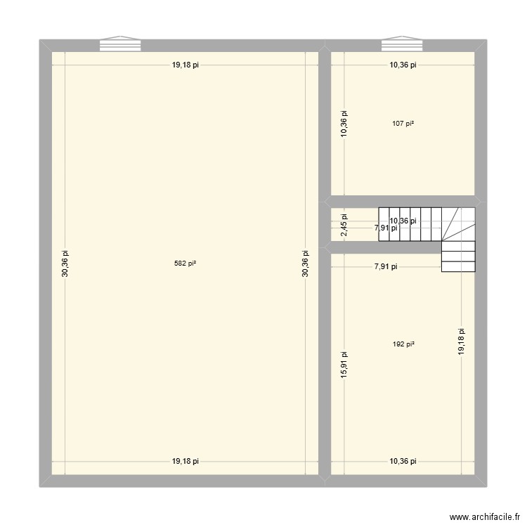 sous sol. Plan de 3 pièces et 82 m2