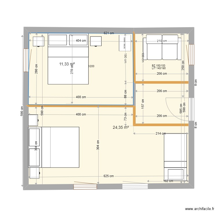 petite maison P-58 B. Plan de 2 pièces et 36 m2