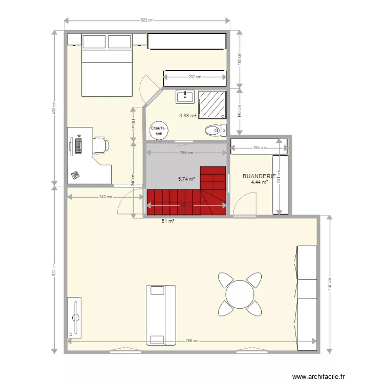 logement T2. Plan de 