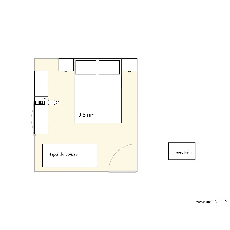 chambre parentale. Plan de 1 pièce et 10 m2