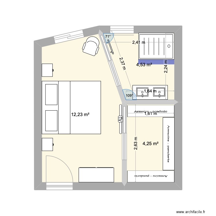 Plan final. Plan de 3 pièces et 21 m2