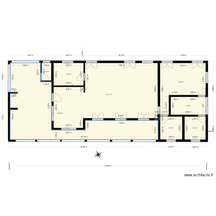 New 1101 mur. Plan de 8 pièces et 170 m2