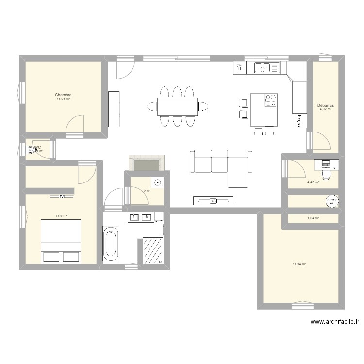 Maison chauliac projet. Plan de 8 pièces et 50 m2