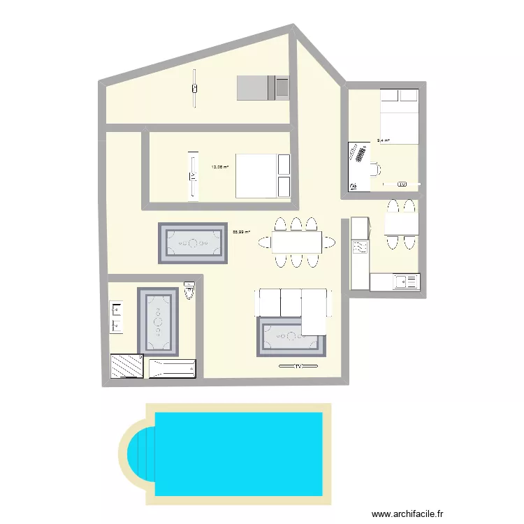 loris 1. Plan de 3  et 108 m²