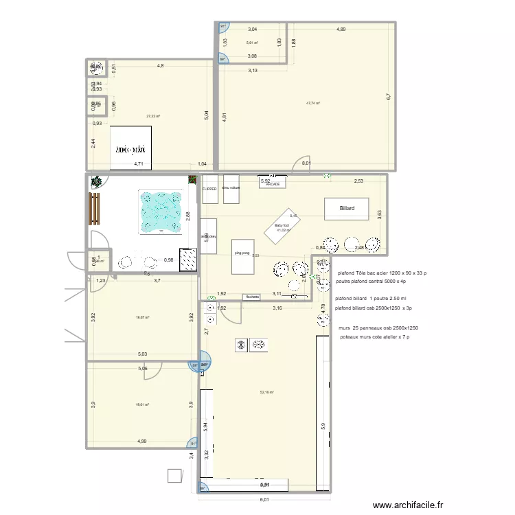 salle jeux. Plan de 10  et 215 m²