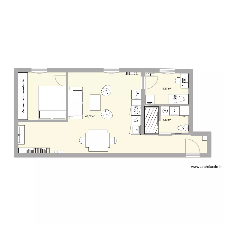 Plan Gabrielle/Louis V2. Plan de 3 pièces et 53 m² Plan Gabrielle/Louis V2. Plan de 3 pièces et 53 m²