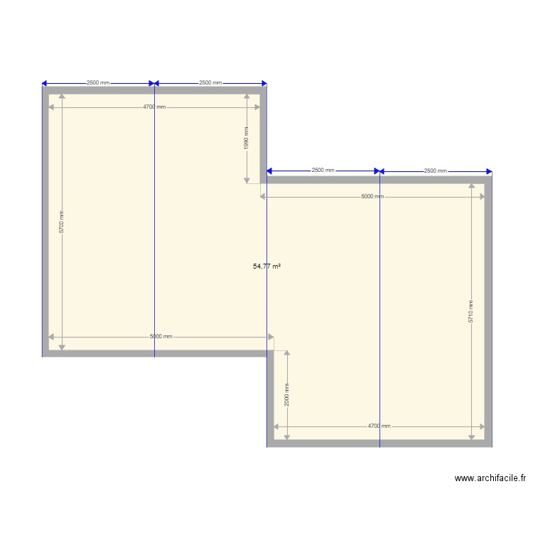 mm2. Plan de 1 pièce et 55 m2