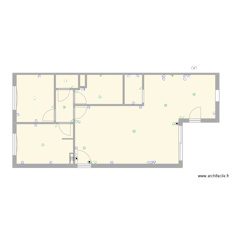 Electricité Appartement. Plan de 9 pièces et 74 m2