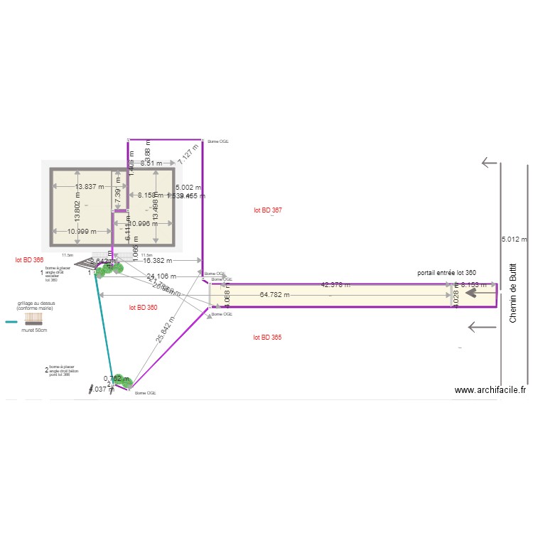 plan lots 360 et 366 séparation combles et bornage terrain 8 Mars 2019. Plan de 0 pièce et 0 m2