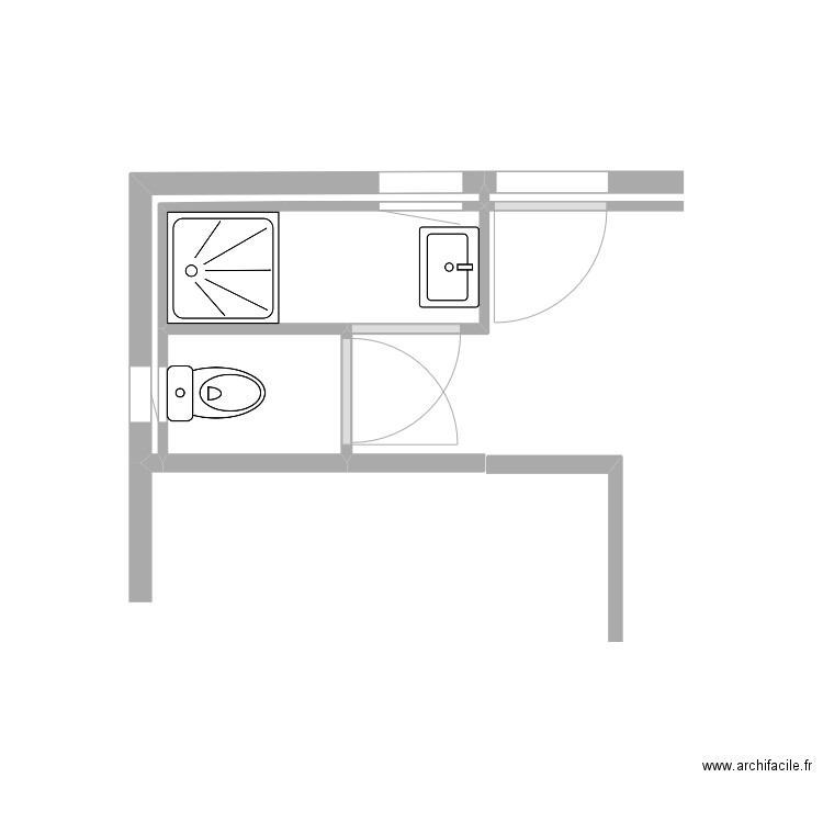 sdb-wc rdc 2. Plan de 3 pièces et 3 m2