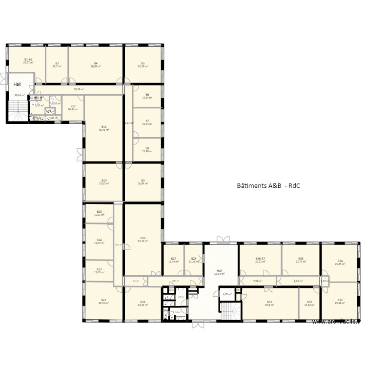 PL_A&B_RdC_9109010. Plan de 48 pièces et 753 m2