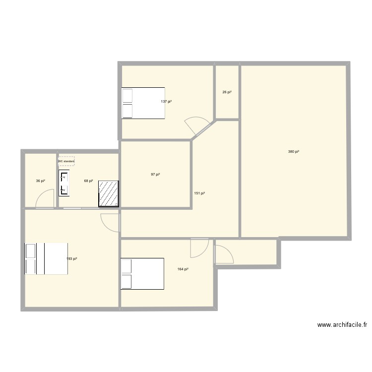 Deuxième étage . Plan de 9 pièces et 116 m2