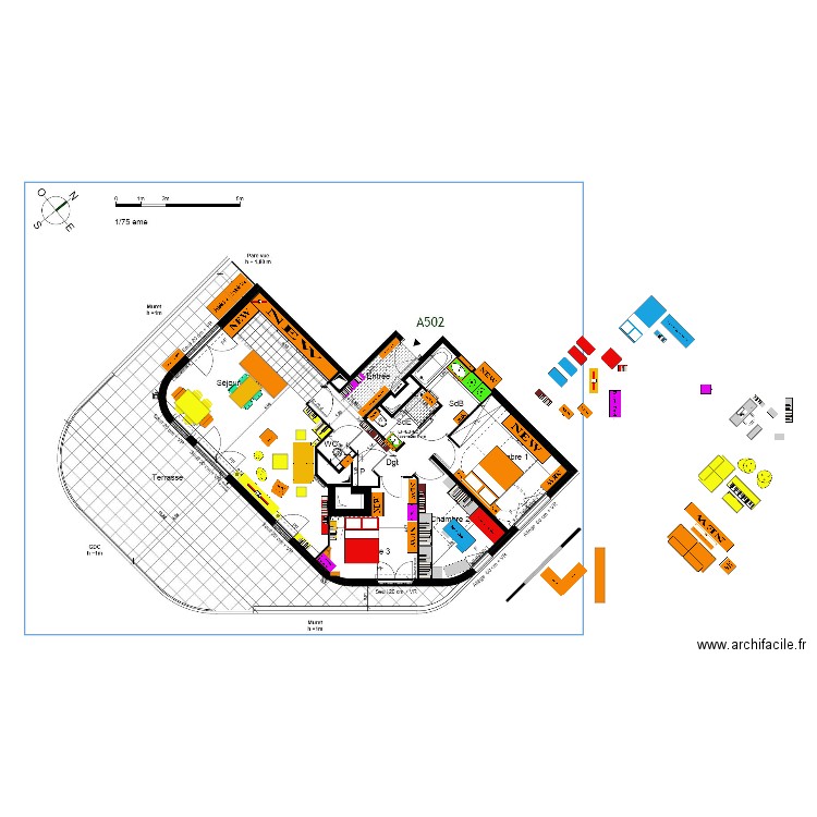 FINAL plan indice 19 sans galandage canapé face terrasse Armoire CELIO 240 in Ch 4  et Pantalonniere in Ch 3. Plan de 0 pièce et 0 m2