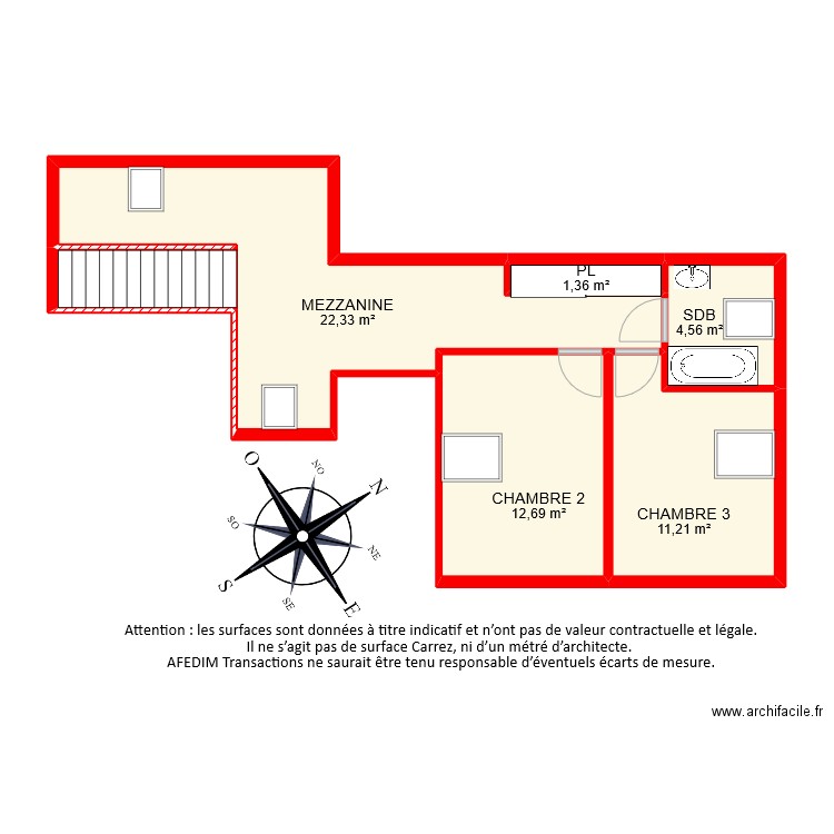 BI9328 ETAGE 2 NIVEAU 2. Plan de 6 pièces et 56 m2