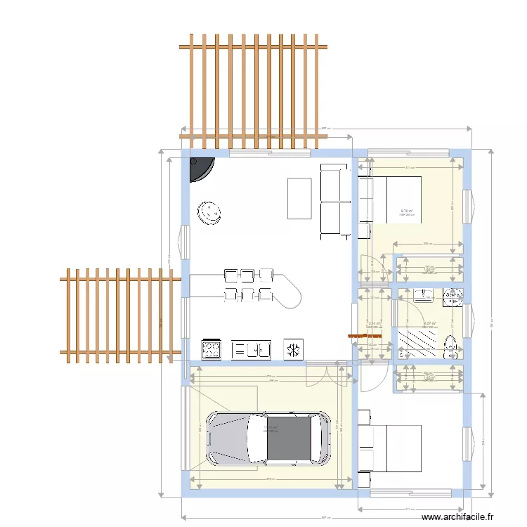 Maison T2 plain pied. Plan de 