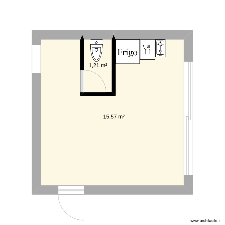 Appartement deauville. Plan de 2 pièces et 17 m2