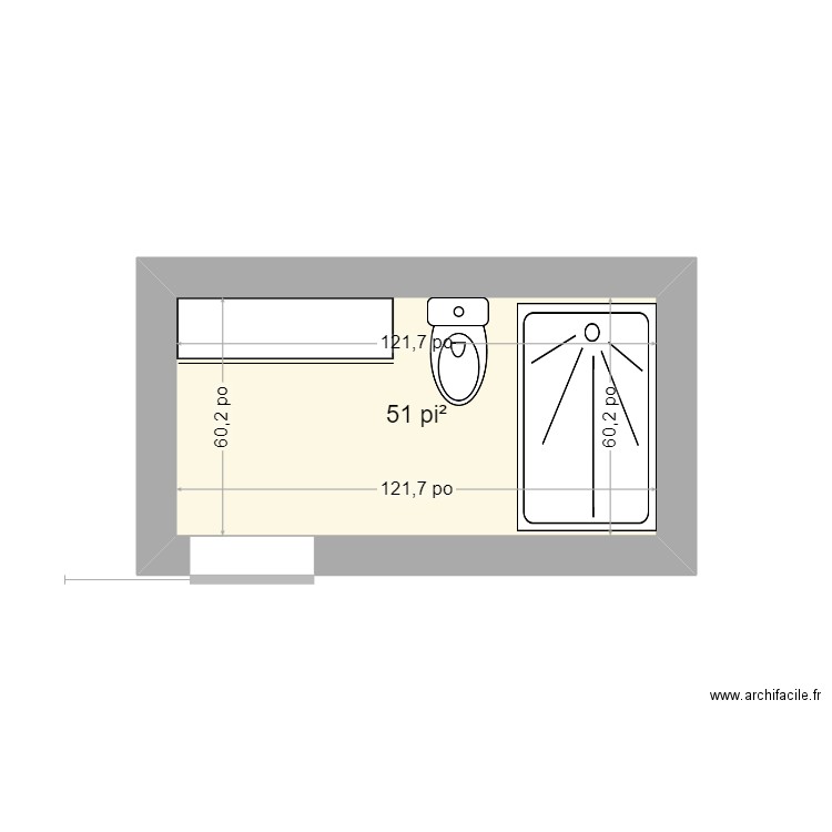 sdb. Plan de 1 pièce et 5 m2