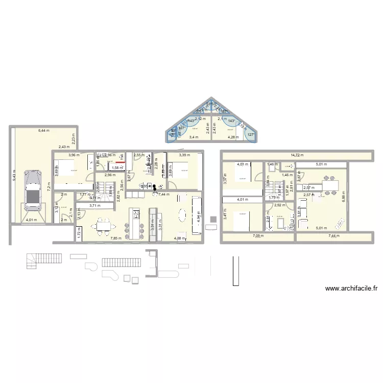 avec bar. Plan de 21  et 286 m²