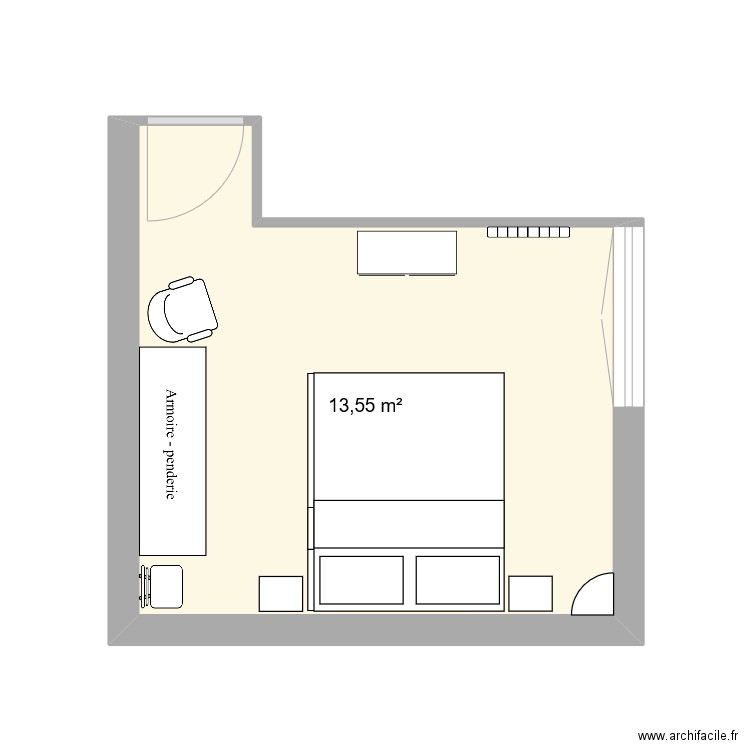 Chambre1. Plan de 1 pièce et 14 m2